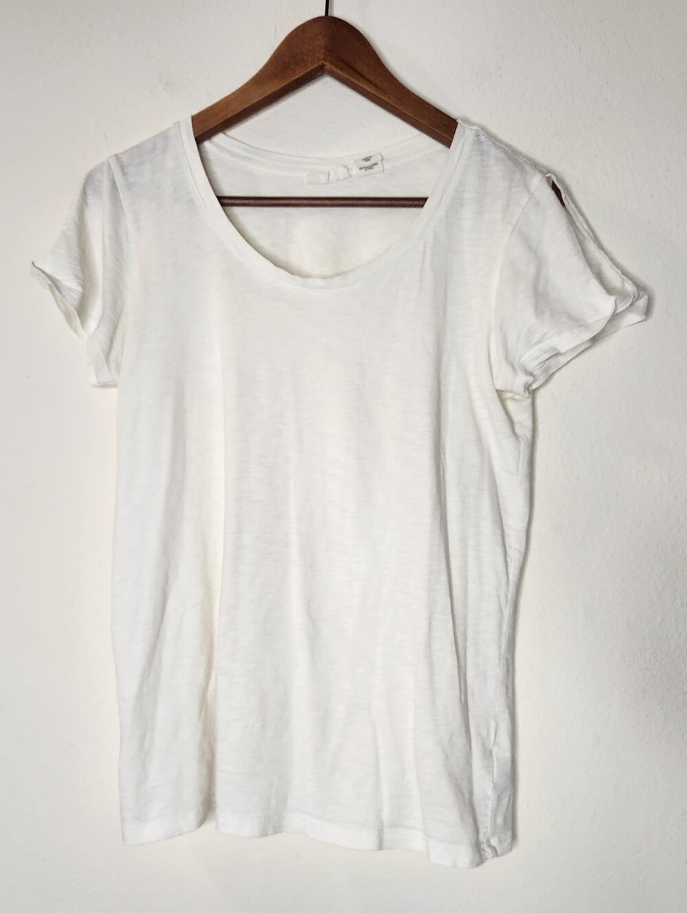 Dakini Womens Medium White Slit Sleeves Sheer Short Sleeve Top Pima Cotton